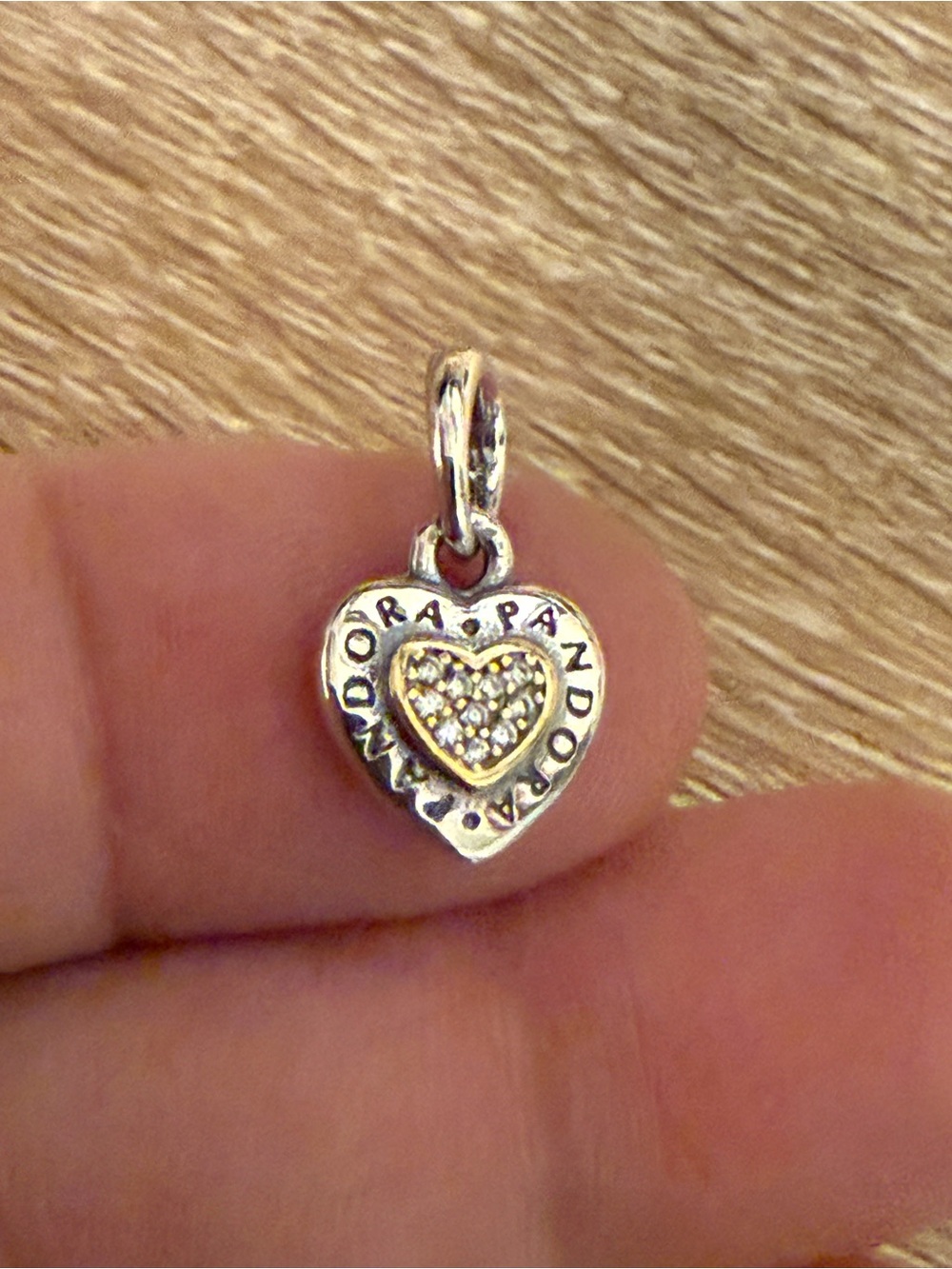 Pandora Silver Heart Charm with Gold-Tone Accents